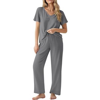 Ekouaer Womens Pajama Sets Two Piece Set Soft Pajamas for Women Short Sleeve and Long Pants Pjs
