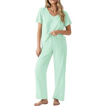 Ekouaer Womens Pajama Sets Two Piece Set Soft Pajamas for Women Short Sleeve and Long Pants Pjs