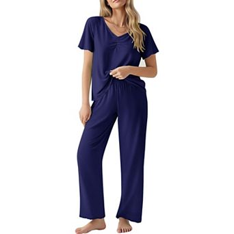 Ekouaer Womens Pajama Sets Two Piece Set Soft Pajamas for Women Short Sleeve and Long Pants Pjs