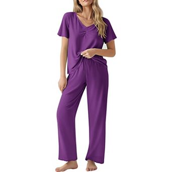 Ekouaer Womens Pajama Sets Two Piece Set Soft Pajamas for Women Short Sleeve and Long Pants Pjs