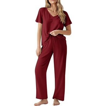 Ekouaer Womens Pajama Sets Two Piece Set Soft Pajamas for Women Short Sleeve and Long Pants Pjs