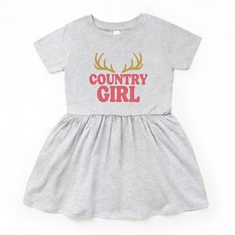 Country Girl Antlers Puff Print - Toddler Graphic Dress