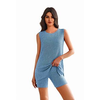 Elouaer Womens Pajamas Two Piece Lounge Set Sleeveless Ribbed Knit Sleepwear