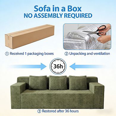 Lufeiya Modular L Shaped Floor Sectional Sofa Set, Corduroy Upholstery, No Assembly Couch in a Box