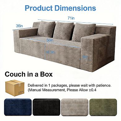 Lufeiya Modular L Shaped Floor Sectional Sofa Set, Corduroy Upholstery, No Assembly Couch in a Box