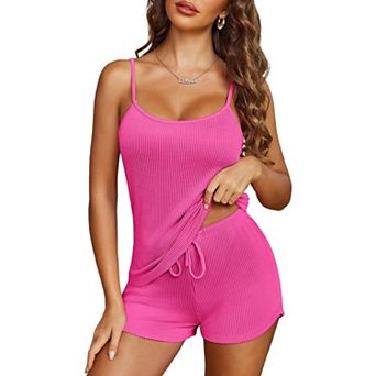 Ekouaer Pajama Sets for Women Lingerie Soft Pjs Two Piece Set U Neck Adjustable Strap Nightwear