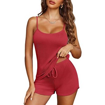 Ekouaer Pajama Sets for Women Lingerie Soft Pjs Two Piece Set U Neck Adjustable Strap Nightwear