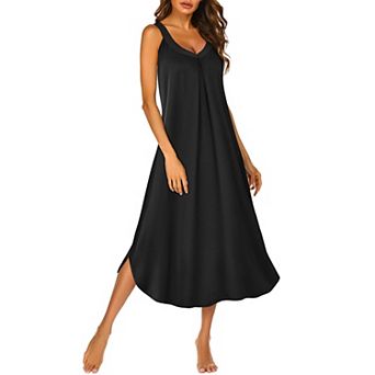 Ekouaer Sleeveless Nightgowns Long Nightgown Pleated Full Length Tank Sleep Dress Slit Dress