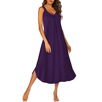Ekouaer Sleeveless Nightgowns Long Nightgown Pleated Full Length Tank Sleep Dress Slit Dress