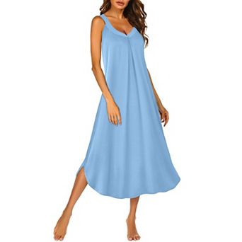 Ekouaer Sleeveless Nightgowns Long Nightgown Pleated Full Length Tank Sleep Dress Slit Dress