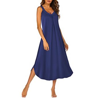 Ekouaer Sleeveless Nightgowns Long Nightgown Pleated Full Length Tank Sleep Dress Slit Dress