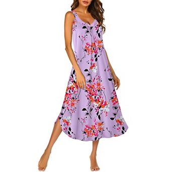 Ekouaer Sleeveless Nightgowns Long Nightgown Pleated Full Length Tank Sleep Dress Slit Dress