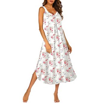 Ekouaer Sleeveless Nightgowns Long Nightgown Pleated Full Length Tank Sleep Dress Slit Dress