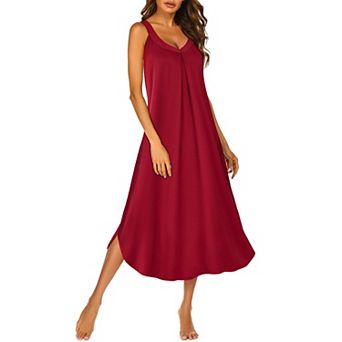 Ekouaer Sleeveless Nightgowns Long Nightgown Pleated Full Length Tank Sleep Dress Slit Dress