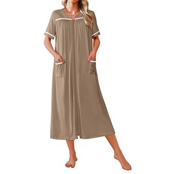 Ekouaer Zipper Robes for Women Bathrobe Soft Lightweight Housecoat Full Length Nightgown
