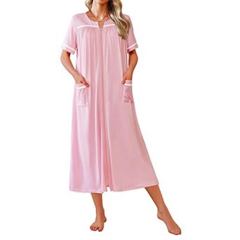 Ekouaer Zipper Robes for Women Bathrobe Soft Lightweight Housecoat Full Length Nightgown