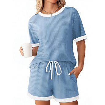 Ekouaer Women Ribbed Pajamas Short Pajama Set Womens Pjs with Pockets