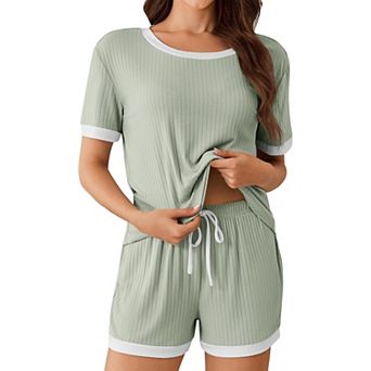 Ekouaer Women Ribbed Pajamas Short Pajama Set Womens Pjs with Pockets