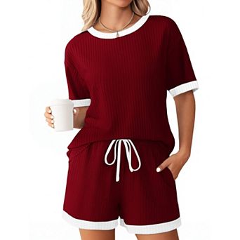 Ekouaer Women Ribbed Pajamas Short Pajama Set Womens Pjs with Pockets