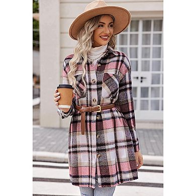 Zeagoo Womens Flannel Plaid Shacket Jacket Casual Lapel Button Down Tartan Trench Coat