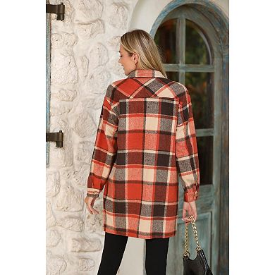 Zeagoo Womens Flannel Plaid Shacket Jacket Casual Lapel Button Down Tartan Trench Coat