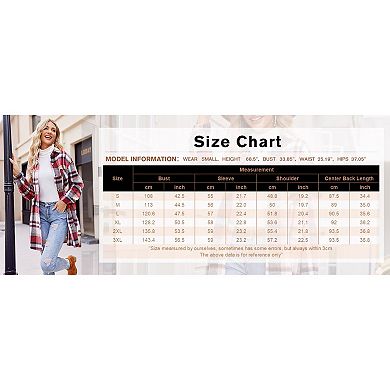 Zeagoo Womens Flannel Plaid Shacket Jacket Casual Lapel Button Down Tartan Trench Coat
