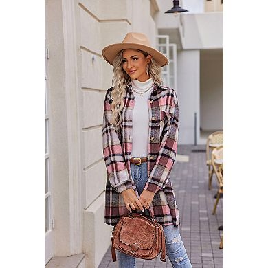 Zeagoo Womens Flannel Plaid Shacket Jacket Casual Lapel Button Down Tartan Trench Coat