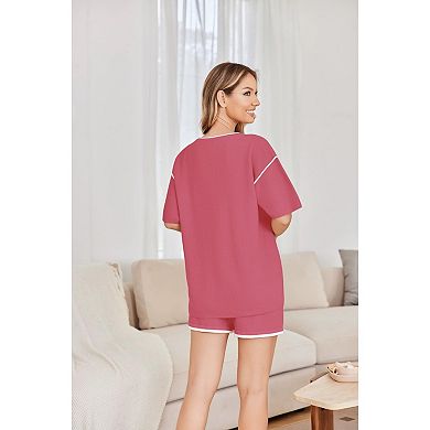 Ekouaer Womens Knit Two Piece Short Sets Summer Lounge for Women Oversized Mtching Clothing