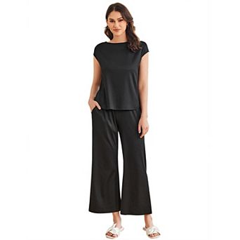 Ekouaer Pajama Sets for Women Two Piece Casual Pj Set Rib Knit Cap Sleeve Soft Sleepwear