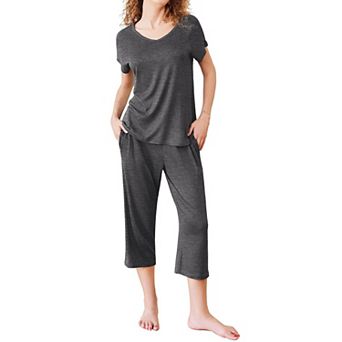 Ekouaer Pajamas for Women Set Pj Sets Pullover Tops & Capri Pants Two Piece Sleepwear Loungewear