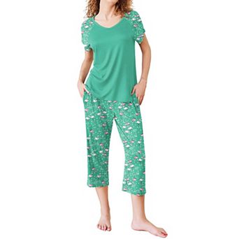 Ekouaer Pajamas for Women Set Pj Sets Pullover Tops & Capri Pants Two Piece Sleepwear Loungewear