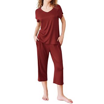Ekouaer Pajamas for Women Set Pj Sets Pullover Tops & Capri Pants Two Piece Sleepwear Loungewear