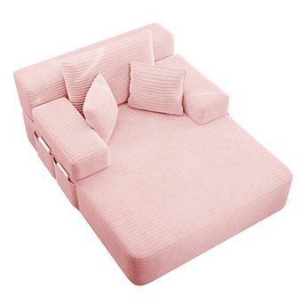 Lufeiya Convertible Plush Corduroy Chaise Lounge Sofa Bed with 3 Pillows, Spring Cushion