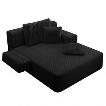 Lufeiya Convertible Plush Corduroy Chaise Lounge Sofa Bed with 3 Pillows, Spring Cushion