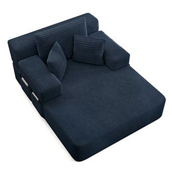 Lufeiya Convertible Plush Corduroy Chaise Lounge Sofa Bed with 3 Pillows, Spring Cushion
