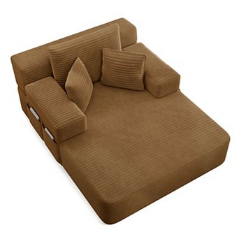 Lufeiya Convertible Plush Corduroy Chaise Lounge Sofa Bed with 3 Pillows, Spring Cushion
