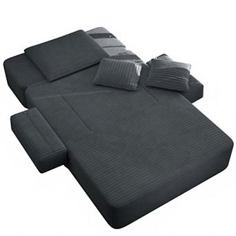 Lufeiya Convertible Plush Corduroy Chaise Lounge Sofa Bed with 3 Pillows, Spring Cushion
