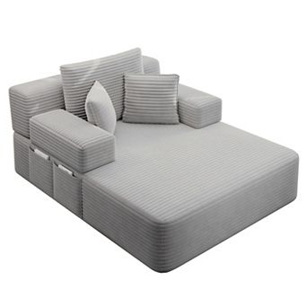 Lufeiya Convertible Plush Corduroy Chaise Lounge Sofa Bed with 3 Pillows, Spring Cushion