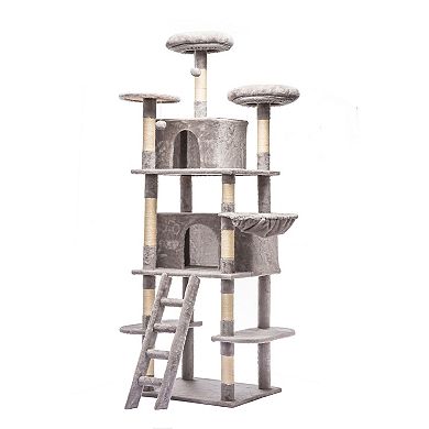 Heybly 70.87" Large Multi-Level Cat Tree for Indoor Cats with 2 Condos, 3 Perches, Hammock