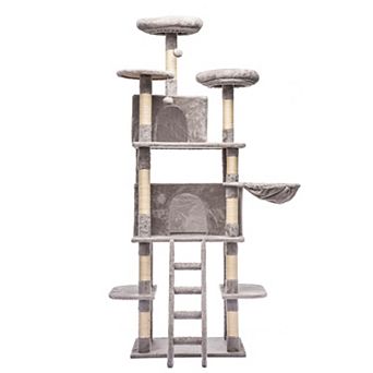 Heybly 70.87" Large Multi-Level Cat Tree for Indoor Cats with 2 Condos, 3 Perches, Hammock