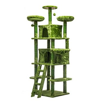Heybly 70.87" Large Multi-Level Cat Tree for Indoor Cats with 2 Condos, 3 Perches, Hammock