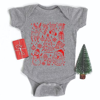 Christmas Chalk Icons - Baby Short Sleeve Graphic Bodysuit