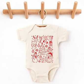 Christmas Chalk Icons - Baby Short Sleeve Graphic Bodysuit