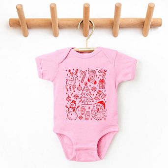 Christmas Chalk Icons - Baby Short Sleeve Graphic Bodysuit
