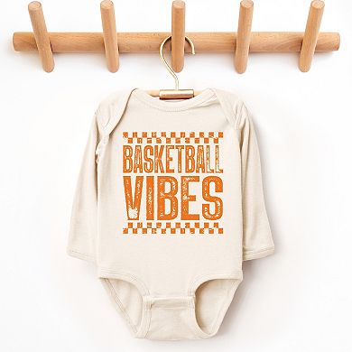 Basketball Vibes Checkered Distressed - Baby Long Sleeve Bodysuit