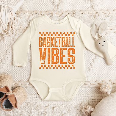 Basketball Vibes Checkered Distressed - Baby Long Sleeve Bodysuit