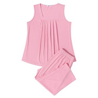Ekouaer Womens Pajamas Set Square Neck Tops and Capri Pants Lounge Sets Two Piece Summer Outfits