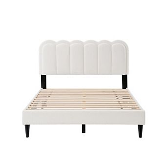 Lufeiya Full/Queen Upholstered Platform Bed Frame with Petal Headboard and LED Ambient Light
