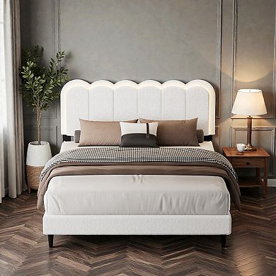 Lufeiya Full/Queen Upholstered Platform Bed Frame with Petal Headboard and LED Ambient Light