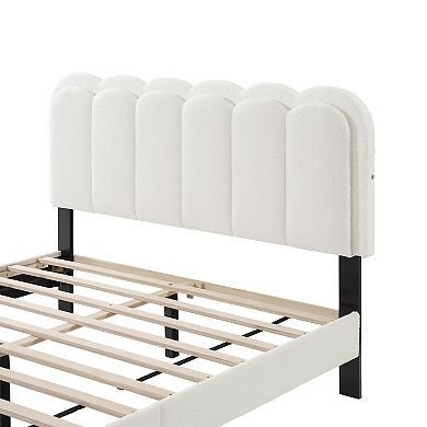 Lufeiya Full/Queen Upholstered Platform Bed Frame with Petal Headboard and LED Ambient Light
